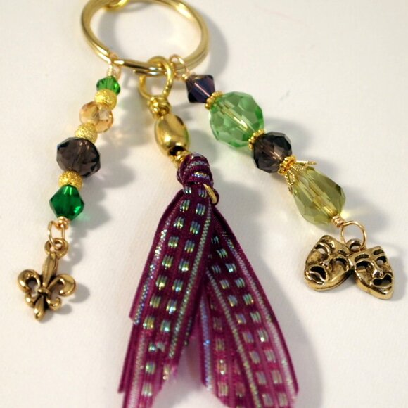 Mardi Gras Beaded Tassel Purse Charm Bohemian Key-chain Fat Tuesday Fob - Picture 5 of 5